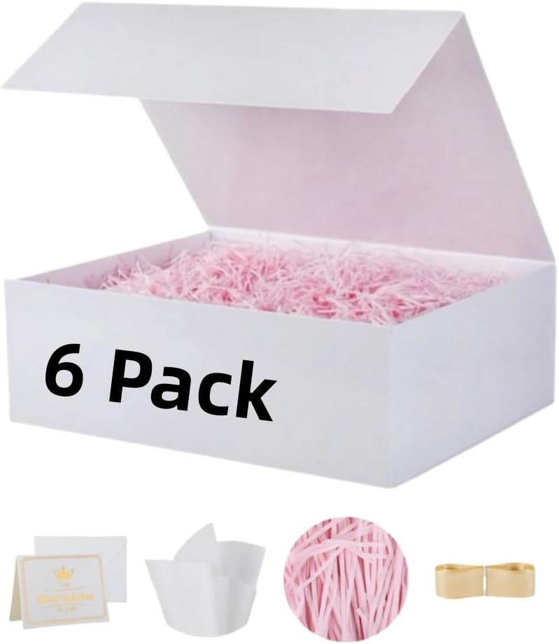 UoeRing 6 Pack White Gift Box 11.5x8x4 inch Luxury Gift Box for Presents with Magnetic Lid Collapsible,Birthday,Bridesmaid Proposal,Contains Card, Ribbon, Tissue Paper,Shredded Paper Fille - Image 1